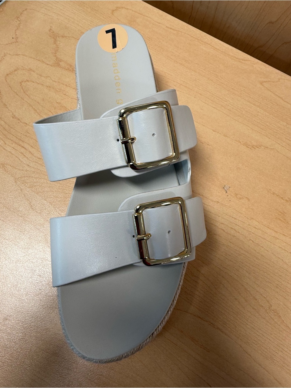 Madden Girl Bone  Double Buckle Slide Sandal with Gold Hardware